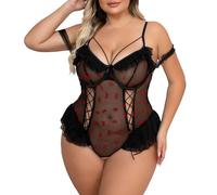 Lingerie Poupée Gonflable Lingerie Sexy pour Femme, Body en Maille avec nœud, vêtements Transparents avec Bas, vêtements Confortables pour la Maison, Toutes Saisons Lingerie Jarretière (Black, 2XL)