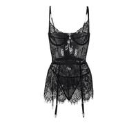 Lingerie pour femme, vêtements de nuit en dentelle, vêtement d'intérieur confortable, portable toute l'année, design élégant, matière douce, Noir , M