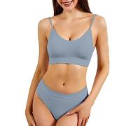 Lingerie Sets for Women Women's Underwear Big Chest Small Thin No Underwire Push Up Comfortable Fit Beautiful Back Halter Vest Adjustable Shoulder Straps Plus Size Bra Set (Beige, M)(Grey,M)