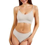 Lingerie Sets for Women Women's Underwear Big Chest Small Thin No Underwire Push Up Comfortable Fit Beautiful Back Halter Vest Adjustable Shoulder Straps Plus Size Bra Set (Orange, L)(Beige,L)