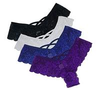 Lingerie Sexy Femme érotique Hot, Fleurs Culottes Sexy G-String Basse Dentelle Lingerie 4PC Taille Strings sous-vêtements (As Shown XXXL)