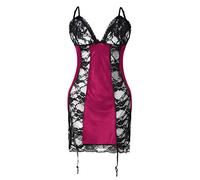Lingerie Sexy Femmes Grandes Tailles Femmes Sexy Dentelle Noir Lingerie Tanga Ensemble Vêtements de Nuit Robe de Nuit Dos Nu Pyjama Chemise de Nuit Translucide Lingerie Bodysuit, Rose, XL