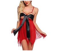 Lingerie Sexy Festival Red Thong Christmas Nightdress Femmes sous-Vêtements Ensemble (Red, XXL) Tenue Rouge Dessous Femme Pyjama Grande Taille Noël Combinaisons St Valentin Deguisement Adulte