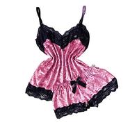 Lingerie Sexy Grande Taille Cher Velvet Women V-Neck Bow Shorts Camisole Tops Pyjamas vêtements de Nuit Lingerie Sexy en Lingerie 1 (Pink, XL)