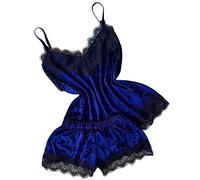Lingerie Sexy Grande Taille Cher Velvet Women V-Neck Bow Shorts Camisole Tops Pyjamas vêtements de Nuit Lingerie Sexy en Lingerie 1 (Blue, XL)