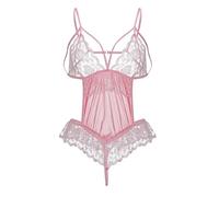 Lingerie sexy pour femme - Dos nu - Réglable - Lingerie érotique - Bandage - Lingerie sexy - Body - Détail découpé - Nuisette érotique transparente, Rose, S