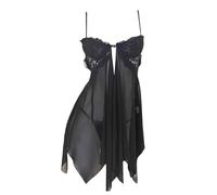 Lingerie Sexy pour Femme Pas Cher Déguisement Sexy Erotic Lingerie Front Buckle Mesh See Through Pajamas Hot Open Nightgowns Serre Taille Femme Sexy Tenue Sexy Femme Pute (Black, One Size)