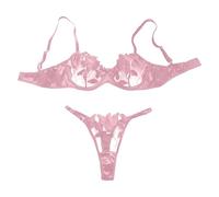 Lingerie Transparente Hot Ensemble de Lingerie élégant avec Broderie Florale pour Femmes, Soutien-Gorge et Culotte Sexy Robe De Chambre Sexy (S)