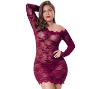 LINGERLOVE Womens Plus Size Sexy Lingerie Chemise Nuisette Floral en Dentelle Voir à Travers Le Body Lingerie, Vin Rouge, 3X/4X