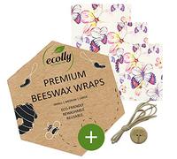 Lingettes à la cire d'abeille - Lot de 3 (S, M, L), Papier à la cire d'abeille, Premium Wax Wraps Wraps, Sans plastique et réutilisables, sans huile de jojoba - Butterfly