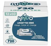 Lingettes Bébé Kikido - 720 Pièces 12 Paquets de 60 Lingettes Nettoyantes pour Bébés - Couvercle Sauve-Fraîcheur - Sans Alcool, Phénoxyéthanol et Parabens - Pour Peaux Sensibles - Lot de 12x60