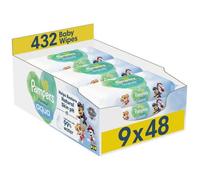 Pampers Harmonie Aqua, 432 Lingettes pour Bébé (9x48), Sans Plastique, Sans Parfum, Protection de la Peau Délicate Avec 99% D'Eau, Aide à restaurer le pH naturel de la peau