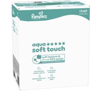 Lingettes bebe Pampers Lingettes humides Aqua Soft Touch, 15 paquets de 60 pièces. Sans plastique