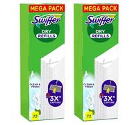Lingettes de nettoyage à sec - Swiffer - Dry Clean and Fresh - 2x72 recharges pour balai - anti poussière et poils