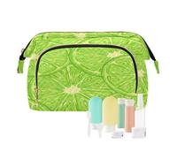 Lingettes de voyage Trousse de maquillage cosmétique vert tilleul citron agrumes pour femmes hommes filles été fruits imperméable maquillage cosmétique lavage sac d'organisation pour les voyages