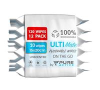 Lingettes jetables dans les toilettes Pure Active, 120 unités 15x20cm- Non parfumées, Sans Alcool, Sans Paraben, Biodégradables, Enrichies d'Aloe Vera et de Vitamine E-Sans danger pour les égouts