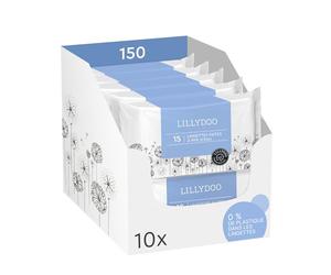 Lingettes LILLYDOO pour bébé faites à 99% d'eau, Lot de 10 x 15 (150 pièces), tissu 100% sans plastique, sans parfum et doux comme du coton et de l'eau