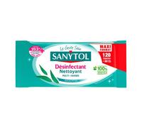 Lingettes nettoyantes désinfectantes surfaces Sanytol Maxi format Eucalyptus - Paquet de 120 = 60 extra larges