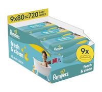 Lingettes Pampers Fresh Clean pour bébé, 9 paquets de 80 lingettes = 720 Lingettes pour bébé, Nettoyage complet