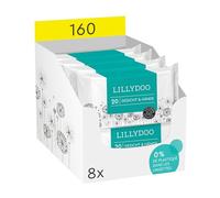 Lingettes visage et mains LILLYDOO, 160 pièces (8 x 20), tissu 100% sans plastique et sans parfum