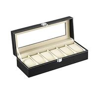 LINGFANSTORE Boîte à Montres avec 6 emplacements, Ecrin pour Montres pour 6 Montres, Présentoirmontres avec Couvercle en Verre, Doublure en Velours, 30 x 11,5 x 8 cm (Schwarz-W04B)
