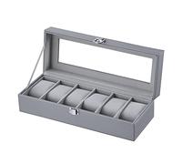 LINGFANSTORE Boîte à Montres avec 6 emplacements, Ecrin pour Montres pour 6 Montres, Présentoirmontres avec Couvercle en Verre, Doublure en Velours, 30 x 11,5 x 8 cm (Grau-W04G)