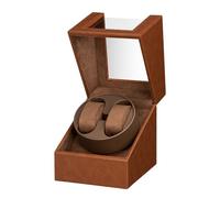 LINGFANSTORE Boîte de remontoir automatique de luxe avec moteur Mabuchi silencieux, fonctionnement sur piles ou bloc d'alimentation en cuir synthétique (noir), Marron-135f
