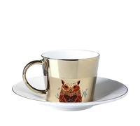 linghhiming Tasse à café créative simple avec miroir et soucoupe en céramique à haute réflexion (chouette dorée), 230 ml