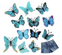 Lingia 12 Pièces Patch Thermocollant Papillon Broderie pour Textile et Jean, Décoration de Sac d'École - Bleu - Bleu