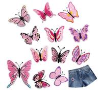 LINGJIA 12 Pièces Ecusson Thermocollant, Broderie Papillon, Patch Thermocollant Papillon, Décoration de Sac D'École (Rose)