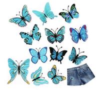LINGJIA 12 Pièces Ecusson Thermocollant, Broderie Papillon, Patch Thermocollant Papillon, Patch Thermocollant de Textile, Patch Thermocollant Enfant Pour Jeans, Décoration de Sac D'École (Bleu)