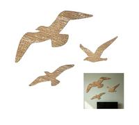 LINGJIA 3 Pièces Décoration Murale Mouette en Bois, Deco Murale Bois | Murale Mouette Stil für Wohnzimmer und Schlafzimmer, Ornements de mur Côtiers de Plage, Anbringung Ohne Bohren