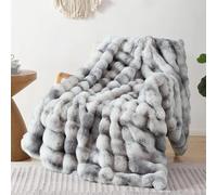 LINGKY Couverture épaisse en peluche lapin super douce et confortable en fausse fourrure de tissu double couche pour canapé, lit, sofa, tie dye gris, 180 x 230 cm