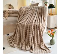 LINGKY Couverture polaire pour canapé - Douce et moelleuse - Jeté pour canapé - Taille L - Couverture décorative de luxe à bulles - 130 x 160 cm - Camel
