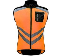 LINGKY Gilet De Cyclisme sans Manches en Maille Arrière pour Hommes, Veste Entièrement Respirante, Poches Arrière Entièrement Zippées Veste De Course/VTT Réfléchissante Légère