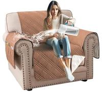 LINGKY Housse Canapé 1 Place, Impermeable Housse de Canapé avec Accoudoirs, Protege Canape Réversible, Protection Canapé Chats et Chiens, Couvre Canapé Antidérapante, Terracotta