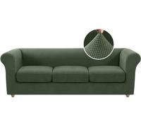 LINGKY Housse Canapé 3 Places Housses de Canapé Chesterfield Extensible avec Housse Coussin Canapé, Spandex Jacquard Housse Canape, Protection Canapé Antidérapante (Vert Bronze,3 Places)