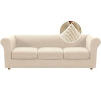 LINGKY Housse Canapé 3 Places Housses de Canapé Chesterfield Extensible avec Housse Coussin Canapé, Spandex Jacquard Housse Canape, Protection Canapé Antidérapante (Naturel,3 Places)