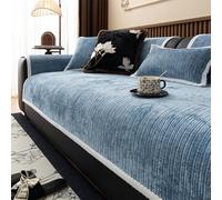 LINGKY Housse de Canapé 1/2/3/4 Places en Chenille Texturée Couvre Canapé Universelle Antidérapant Housse Canapé d'angle Protege Canape Griffe Chat pour Salon (Bleu,90x160cm)