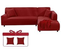LINGKY Housse de Canapé d'angle Extensible Housse de Canapé Élastique en Forme de L Revêtement de Canapé avecTaies d'oreiller Couverture pour Canapé Universel Lavable (Vin Rouge,1 Place(90-140cm))