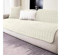 LINGKY Housse de Canapé en Flanelle - Housse de Coussin de Canapé, Housse Canapé d'angle 1/2/3/4 Places pour Canapé Sectionnel, Housse de Canapé en Forme de L (Blanc Beige,90x210cm)