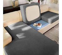 LINGKY Housse de Coussin de Canapé, Housses de Siège de Canapé, Housse Coussin D'assise Extensible pour Canapé Sectionnel en Forme de L, Housse de Coussin Jacquard Spandex (Gris,Grand 3 Places)