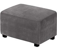 LINGKY Housse De Protection pour Pouf Extensible en Velours Véritable Housse De Protection pour Repose-Pieds en Velours Extensible pour Repose-Pieds Meubles Ottoman (Gris,X-Large)