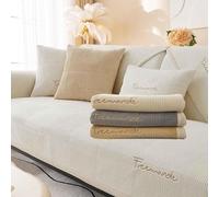 LINGKY Housses de Canape/Couvre Canape d'angle 4/3/2/1 Places Couverture de Canapé en Forme de L avec Accoudoirs Revetement de canape Antidérapant Protecteur (Crème,90x210cm/Rectangulaire)