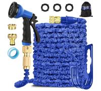 LINGKY Tuyau Arrosage Extensible 60m, Tuyau d'Arrosage Extensible avec 1/2" et 3/4" Adaptateurs, 8 Modes de Pulvérisation, Latex Triple Épaisseur Durable avec Raccords en Laiton et Sac