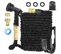 LINGKY Tuyau d'Arrosage Extensible 15m, Tuyau Arrosage Extensible avec 1/2" et 3/4" Adaptateurs, 8 Modes de Pulvérisation, Latex Triple Épaisseur Durable avec Raccords en Laiton et Sac