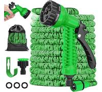 LINGKY Tuyau d'Arrosage Extensible 15m, Tuyau Arrosage Flexible avec 1/2" et 3/4" Adaptateurs, 7 Modes d'Arrosage, Tuyau Arrosage pour Irrigation, Laver La Voiture, Baigner (15M,Vert)