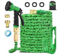 LINGKY Tuyau d'Arrosage Extensible 60m, Tuyau Arrosage Extensible avec 1/2" et 3/4" Adaptateurs, 8 Modes de Pulvérisation, Latex Triple Épaisseur Durable avec Raccords en Laiton et Sac
