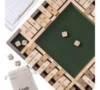 Lingle 12" en Bois de Noyer Naturel, Jeu Shut The Box pour 1 à 4 Joueurs/Jeu de dés/Jeu de société Classique