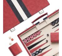 Lingle Jeux de Backgammon de 38cm pour Adultes, Jeu de société Classique avec étui de Backgammon Pliable en Simili Cuir, Ensemble de Voyage Portable (Red)